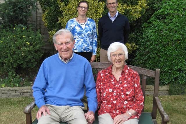 Graham Brooks (front left) with his wife, Kay, son Nigel and daughter-in-law, Susie, celebrating his 90th birthday. Photo: Richard Bunker.