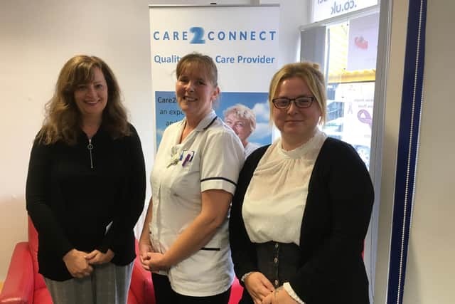 Julie Story, director of care services with Leanne Luxford and Lily Martin - both care workers