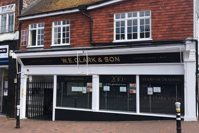 W.E Clark & Son in Lewes. Picture by Clare Crouch, Lewes Chamber of Commerce president and Ashley Price, chamber secretary