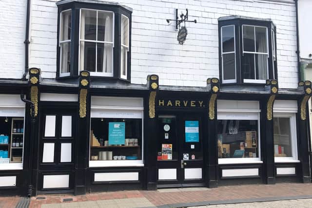 Harvey's Brewery Shop in Lewes. Picture by Clare Crouch, Lewes Chamber of Commerce president and Ashley Price, chamber secretary