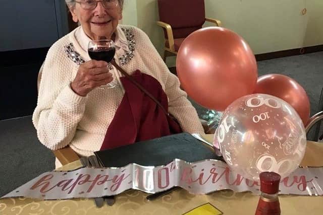 Jean Mary Higgins celebrating her 100th birthday at St Mary’s Care Home in Worthing
