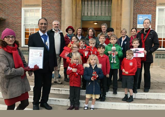 Rumboldswhyke pupils and campaigners pictured outside County Hall back in November