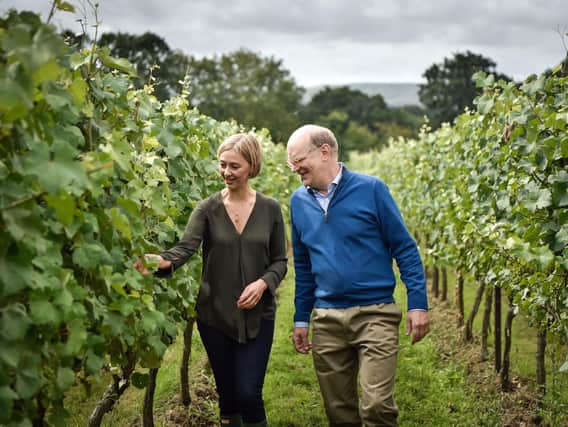 Nyetimber owner Eric Heerema and head winemaker Cherie Spriggs among the vines. Photo: Nyetimber.