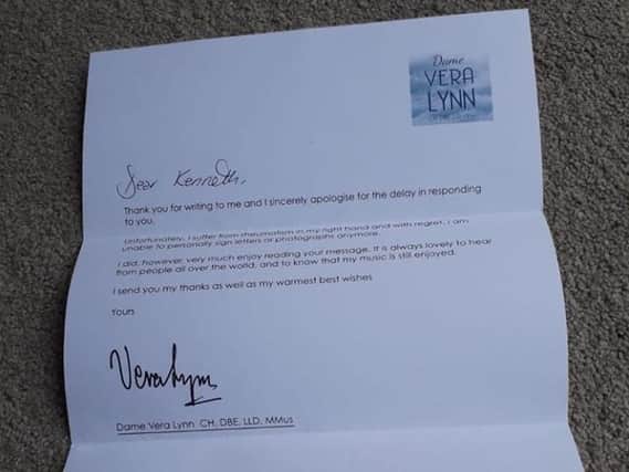 The letter Ken Wood received from Dame Very Lynn