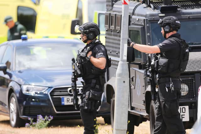 Armed police at the scene in Eastbourne