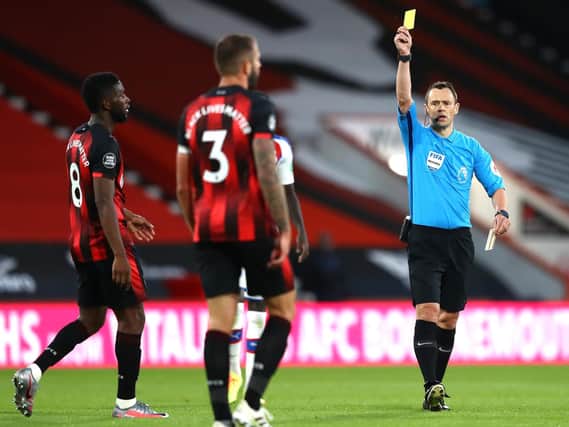 Cook book: Steve Cook is booked during AFC Bournemouth's clash with Crystal Palace - the first Premier League game ever shown live on the BBC / Picture: Getty