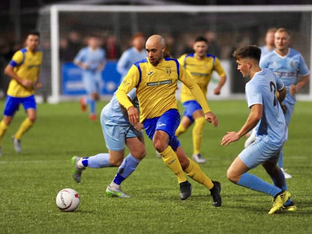 Lancing's Kane Louis in action last season - Louis is one of the new joint managers of the club who topped the SCFL premier when football was brought to a halt