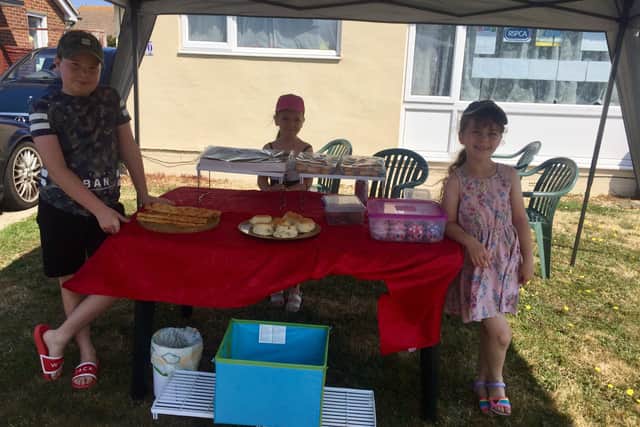 Ben Ellis with Victoria and Catherine Glynn at their bake sale for Mount Noddy in Broad View, Selsey