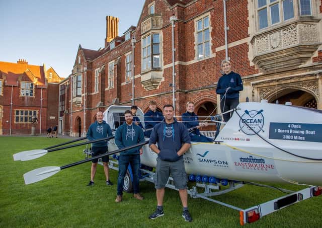 Rowing team and Eastbourne College pupils. Photo from Eastbourne College. SUS-211110-114216001