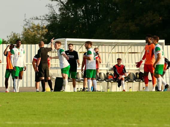 Chaos reigns as Jordy Mongoy is sent off / Picture: Martn Denyer