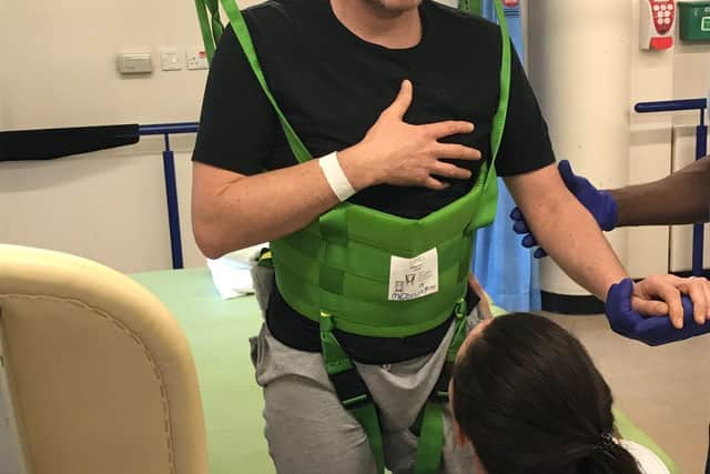 Jason Parker learning to walk again after he suffered a devastating stroke
