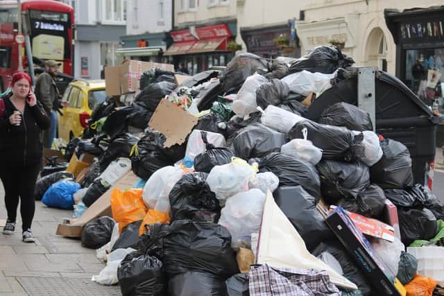 Rubbish piling up in Brighton city centre. Picture taken today (Tuesday) by Eddie Mitchell