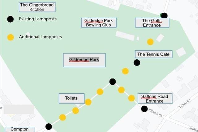 The plan for new lighting in Gildredge Park SUS-211013-102255001