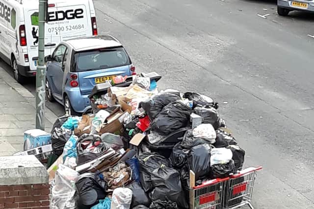Rubbish has been piling up across the city during the strike