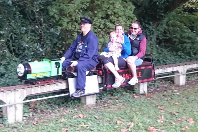 The supposed picture-perfect moment didn't quite go to plan as Katherine and her family rode the miniature railway at Hove Park