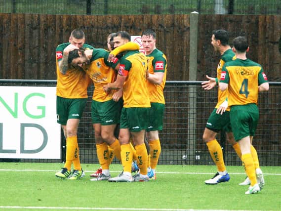 Horsham will be hoping for more scenes of celebration when they host Woking in the FA Cup fourth qualifying round this Saturday. Picture by Derek Martin and Photography