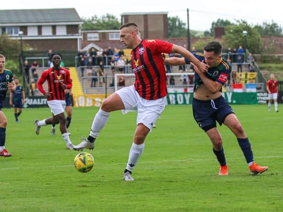 Joe Taylor was at the double for Lewes in their 5-0 win at Leatherhead. Picture by James Boyes