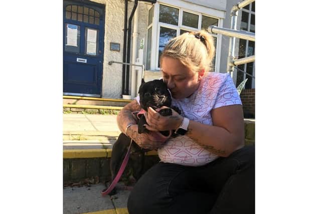 Viv Joyce reunited with Cherry the dog which had gone missing from her home in Northampton six months ago
