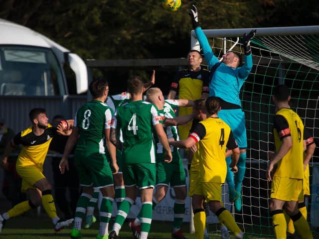 Chichester City - pictured in FA Trophy action against Great Wakering last week - took a valuable point from the visit to leaders Cray Valley PM / Picture: Neil Holmes