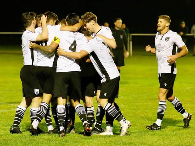 Bexhill celebrate in an earlier game, this one v Saltdean / Picture: Joe Knight