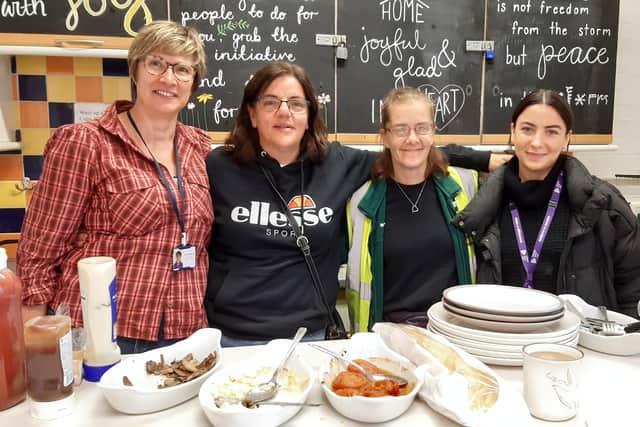 Probation officer Emmy Mercan and Morrisons Worthing community champion Jo Easey, centre, at Worthing Women Only Breakfast Club with agents Caroline Middleton, outreach worker for Yada's The Esther Project, and Louis Gilbert from the charity cgl