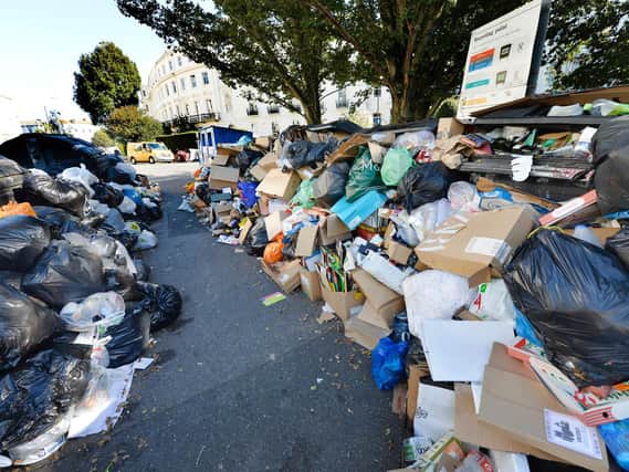 The rubbish has mounted up across the city during the two week strike