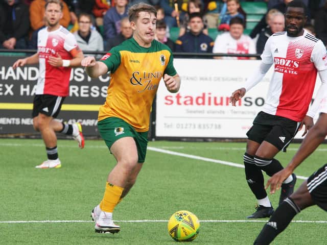 Horsham - pictured in action in the Cup win over Woking - lost to Cheshunt on Tuesday night / Picture: Derek Martin Photography