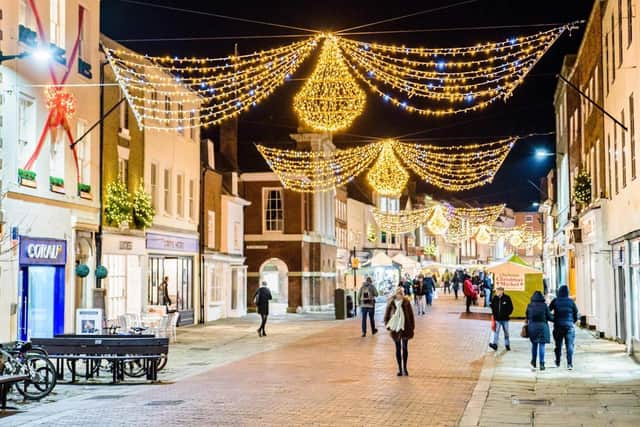 Christmas lights in the city in 2019. Courtesy of Chichester BID