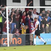 Hastings fans celebrate Kenny Pogue's goal in the Cup tie at Maidenhead / Pictrure: Scott White