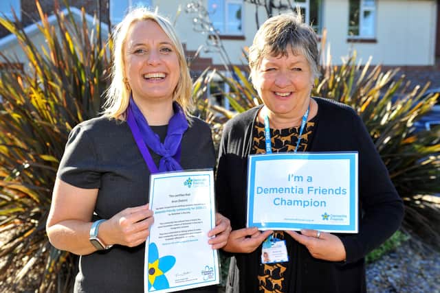 Arun has become certified a Dementia Friends community - Caroline Thomas (Customer relations manager at Darlington Court) and Mandie Kane (Mental health nurse specialising in dementia and chair of Arun dementia friends). Pic S Robards
