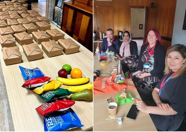 Left: the WSCC provided food. Right: Labour councillors enjoy their own picnic lunches
