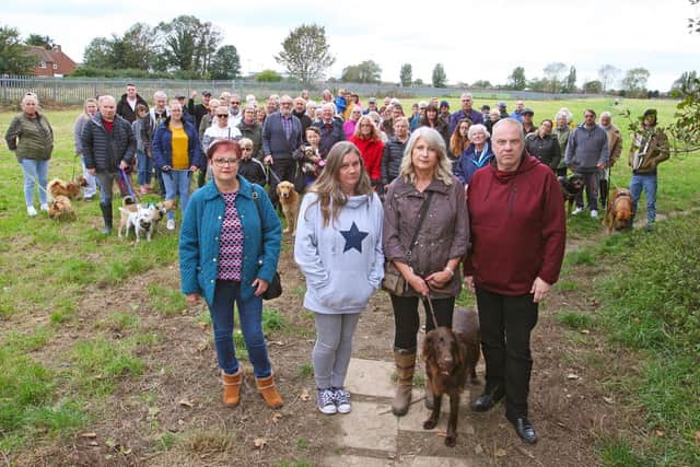 Save Oakcroft Meadow group angry at possible build on the land. Infront, Sally Downing, Sara Pidgeon, Gill Parriss, and Alan Moss. Photo by Derek Martin Photography and Art