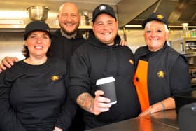 Brad Hanson, Rhi Hanson, Sam Hughes, Debbie Shanly at the opening day of The Bald Kitchen near Climping. Pic S Robards
