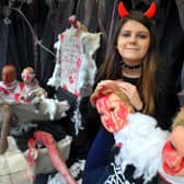 Georgina Skye inside her shocking Halloween window, which she created at SOLD in High Street, Shoreham. Picture: Steve Robards SR2110271