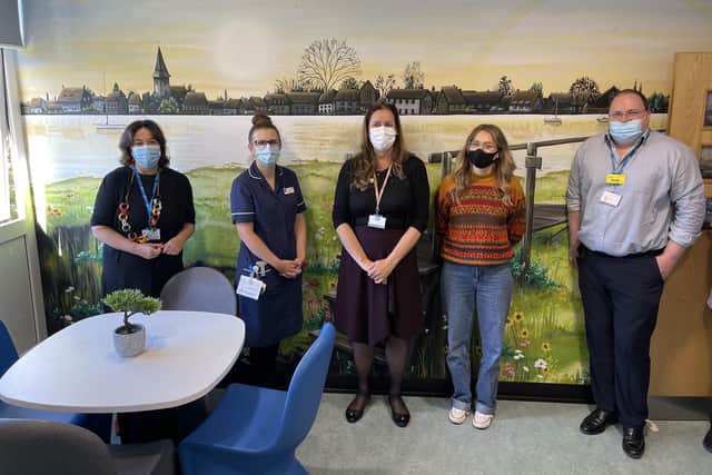 Left to right: Marianne Griffiths, Hilary Sparkes, Maggie Davies, Chloe Dowsett and Andy Heeps in the new reflection room at St Richard's Hospital in Chichester