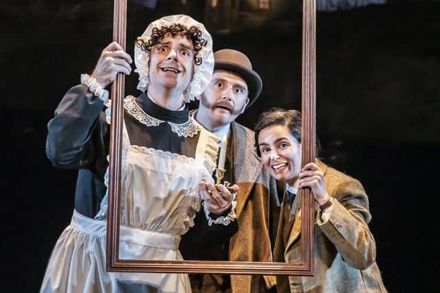 The Hound of the Baskervilles: Jake Ferretti, Niall Ransome, Serena Manteghi. Picture from Pamela Raith SUS-211029-090906001