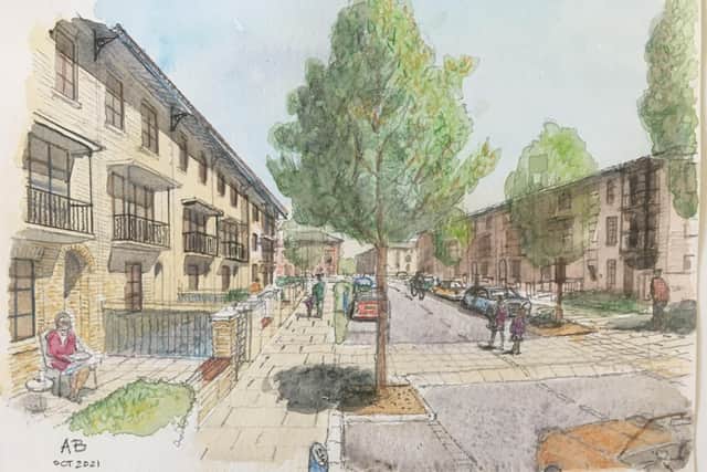 A watercolour by Andrew Bain of how Kingsham Road could look under Chichester Society's proposals