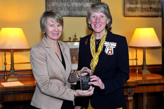 Mrs Sussan Pyper, the Queen's representative and Lord Lieutenant of West Sussex, presents Helena Croft with the Queen's Award