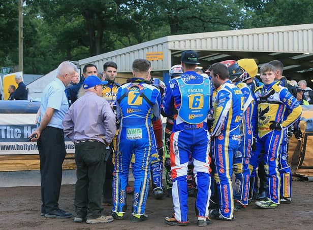Eagles riders and officials at the fixture that proved the last at home this season, against Plymouth / Picture: Mike Hinves