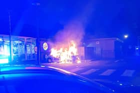 The car fire at Pease Pottage. Picture from Sussex Police SUS-211031-181638001