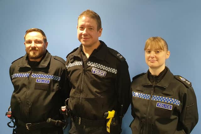 PC Steven Green, PC Richard Bligh and PC Stacey Soffe. Photo from Sussex Police. SUS-210311-093238001