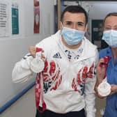 GB Paralympic table tennis player Will Bayley with Queen Victoria Hospital  nurse Kim Brinkworth. Picture: QVH Charity