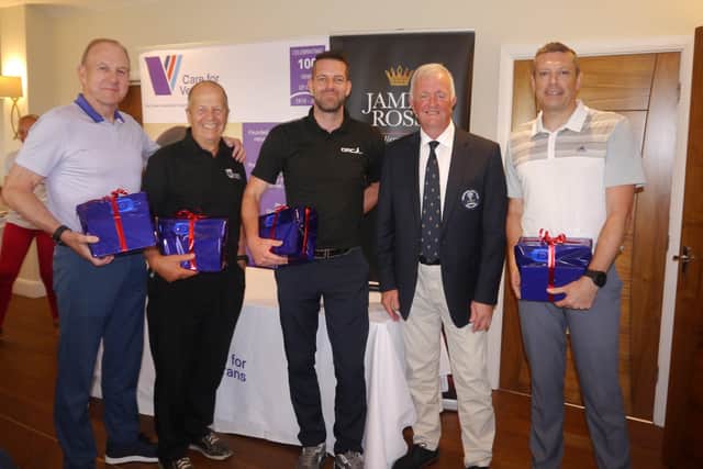 Care for Veterans charity golf day winner ETI Perky Putters, from left, Geoff Raynsford, David Carter, Paul Froome, Worthing Golf Club captain Ivor Lane and Nick Dumbleton