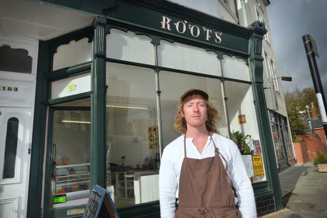 Bill Brewin at his new plant-based takeaway Roots in Kings Road, St Leonards. SUS-211029-123725001