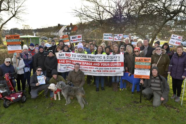 Residents opposing 700 homes at Mornings Mill Farm pictured in early 2019