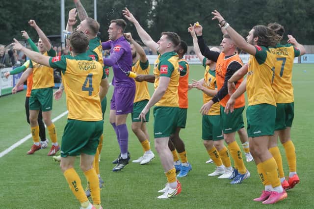 Horsham celebrate the win over Woking that set up the trip to Carlisle / Picture: John Lines-Horsham FC