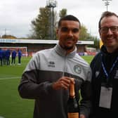Mark Dunford presents Kwesi Appiah with his Player of the Month award - he scored all of Crawley's five goals in October