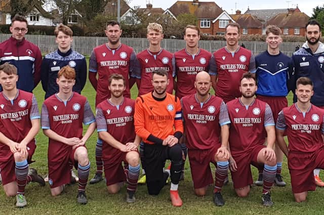 Little Common marked player-manager Russell Eldridge’s tenth anniversary in charge with a creditable 1-1 draw against third-placed Newhaven on Saturday. Picture courtesy of Little Common FC