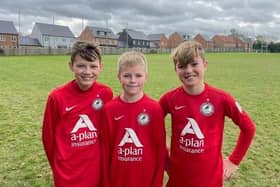From left: Roffey Robins Atletico under-13s' Aaron Woodhams, Will Anderson and Henry Dinsdale