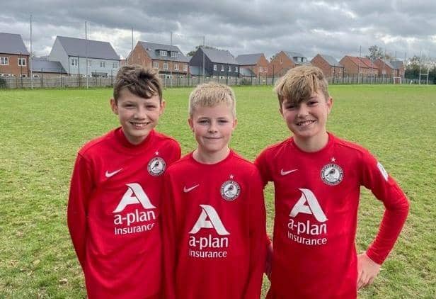 From left: Roffey Robins Atletico under-13s' Aaron Woodhams, Will Anderson and Henry Dinsdale